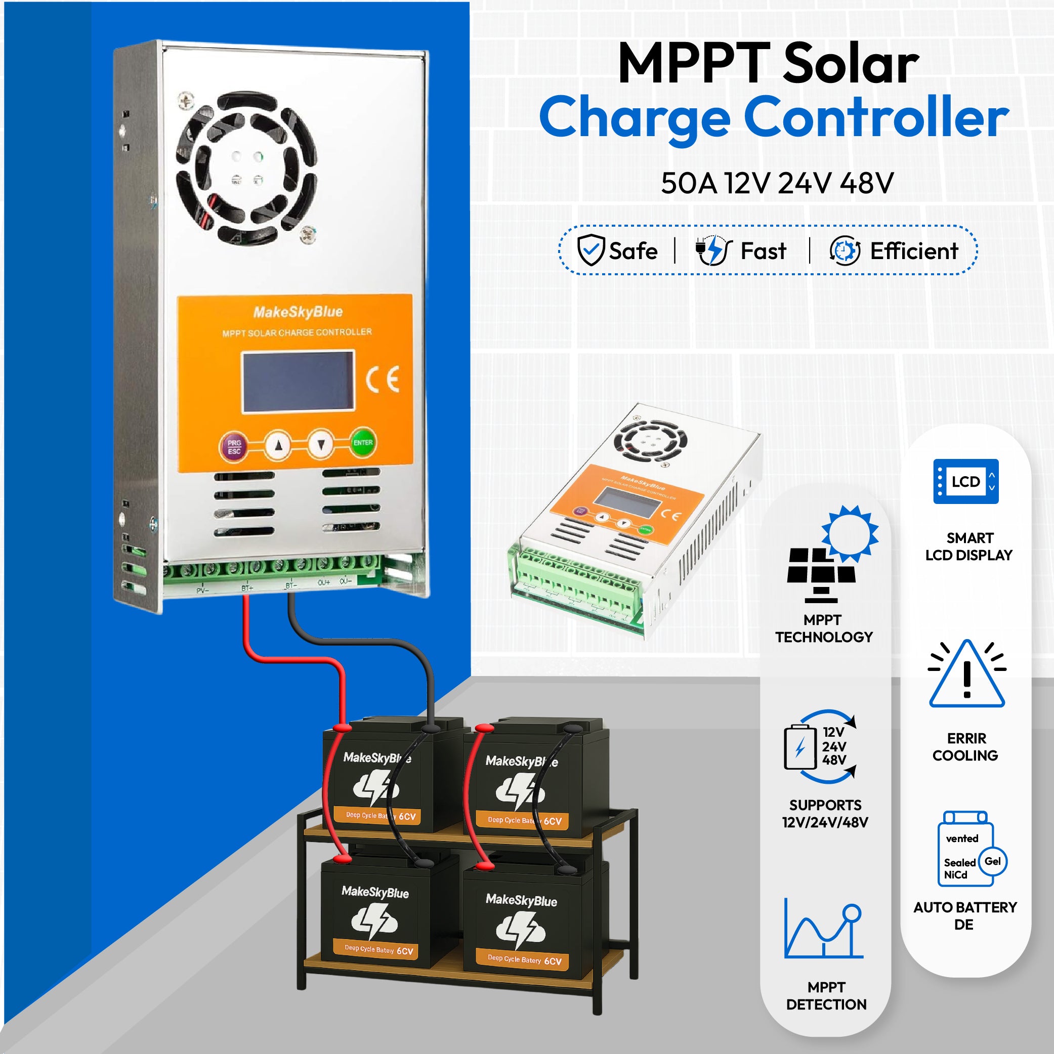 50A 12V 24V 48V MPPT Solar Charge Controller for Lead-acid Battery