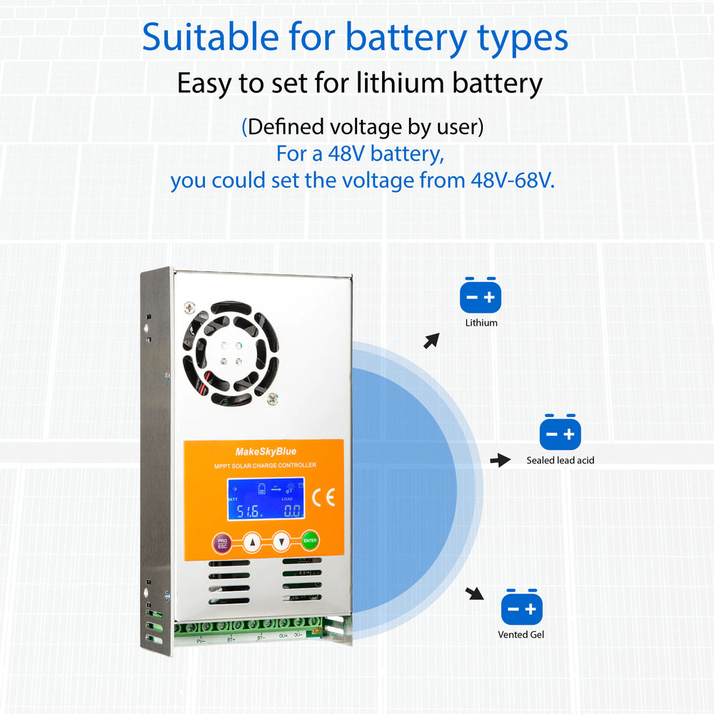 60A 48V MPPT Solar Charge Controller for 48V Li-NMC and LifePO4 Lithium battery V125 PV Start ON&BMS Activation