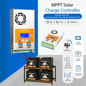 Newest 60A 24V MPPT Solar Charge Controller w/Cloud service for 24V Li-NMC and LifePO4 Lithium battery V125 PV Start ON&BMS Activation