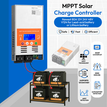 Newest 80A 12V 24V 48V MPPT Solar Charge Controller V124 for Lead-acid battery or Lithium battery