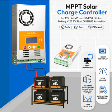 60A 36V MPPT Solar Charge Controller for 36V Li-NMC and LifePO4 Lithium battery V125 PV Start ON&BMS Activation