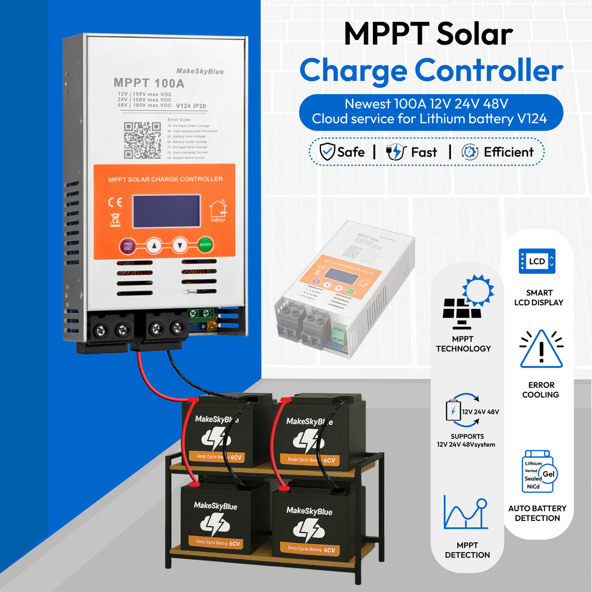 Newest 100A 12V 24V 48V MPPT Solar Charge Controller V124