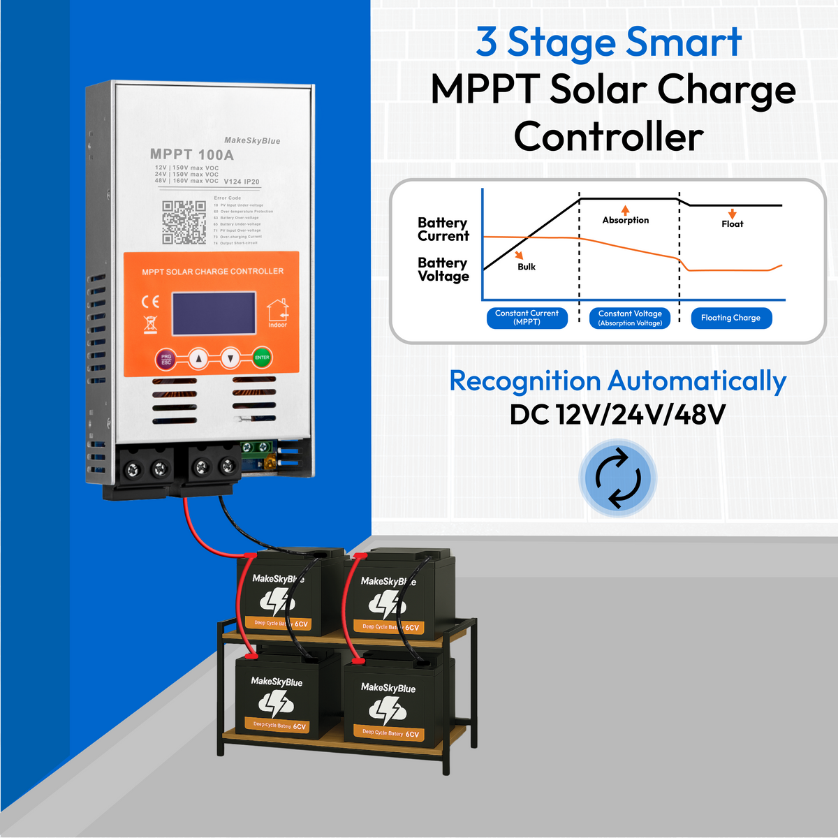 Newest 100A 12V 24V 48V Wifi MPPT Solar Charge Controller V124