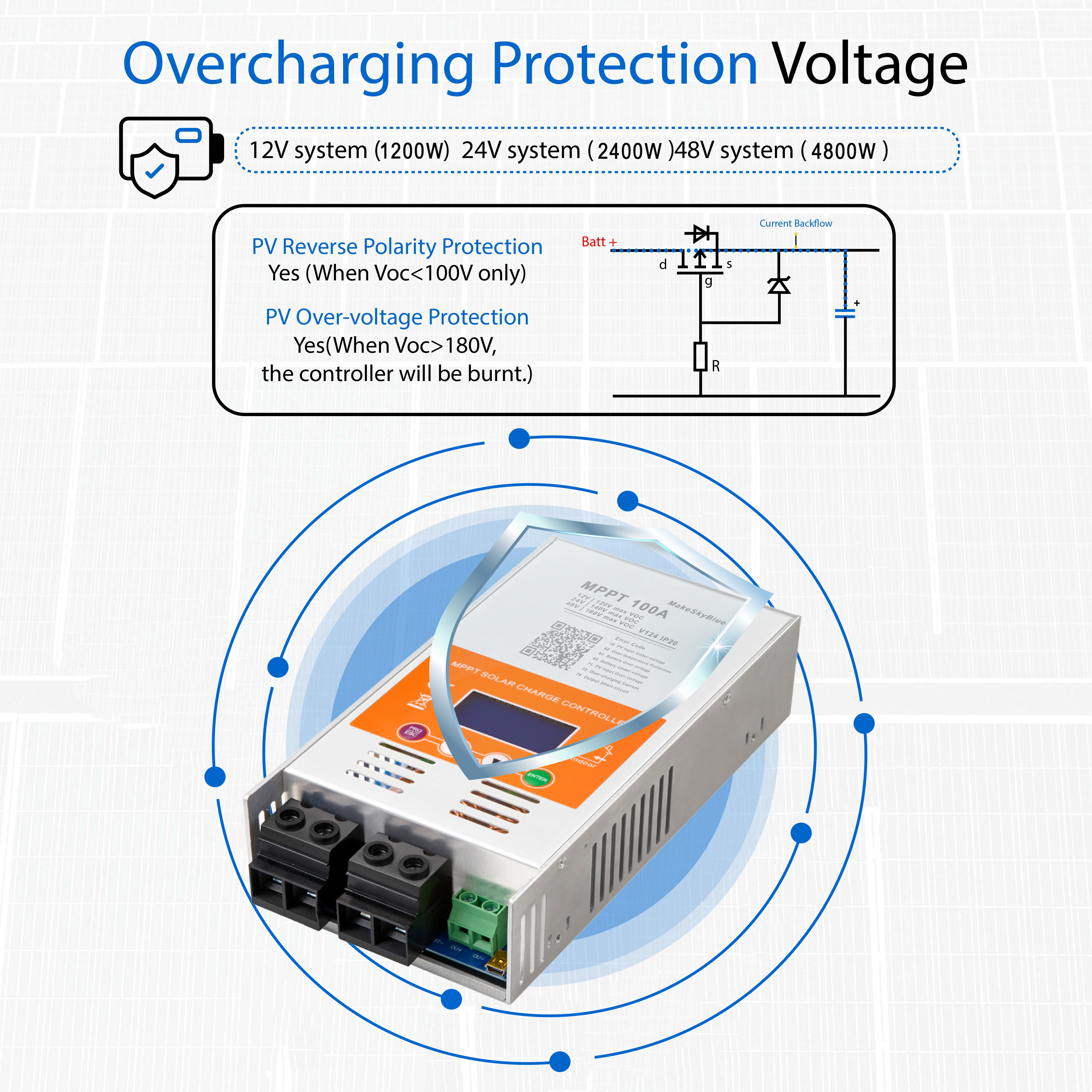 Newest 100A 12V 24V 48V Wifi MPPT Solar Charge Controller V124