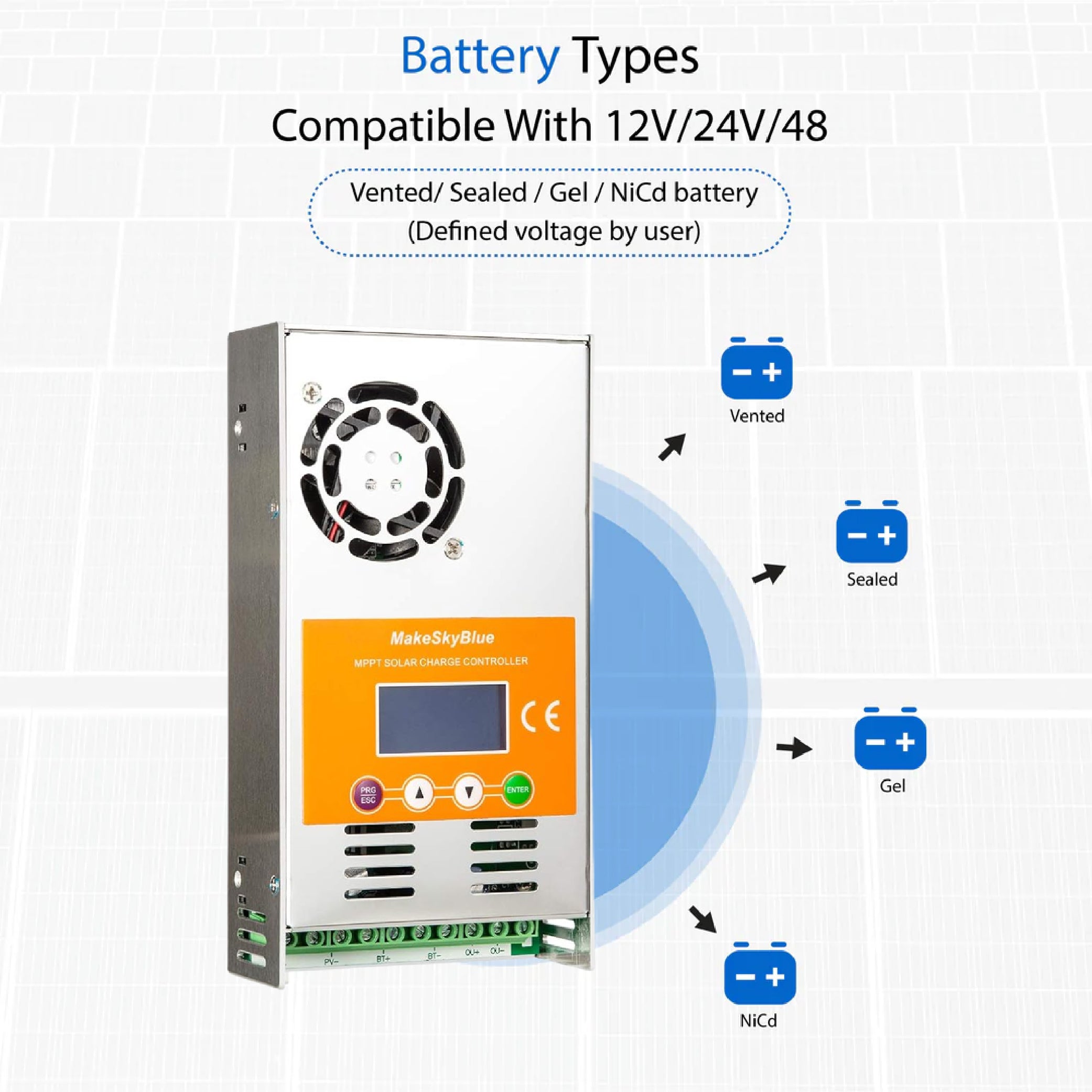 50A 12V 24V 48V MPPT Solar Charge Controller for Lead-acid Battery