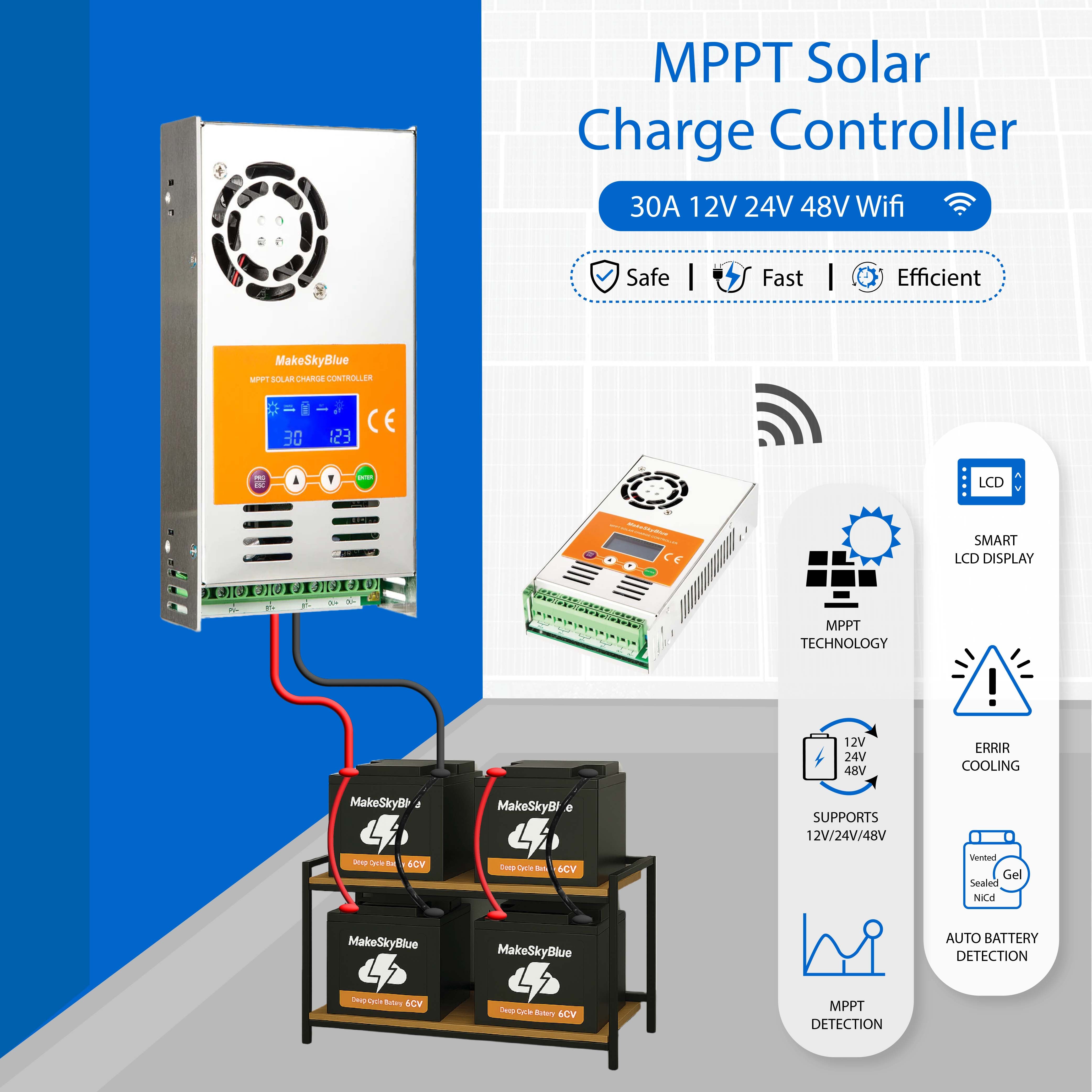 Bộ điều khiển sạc năng lượng mặt trời MPA 30A w / Wifi