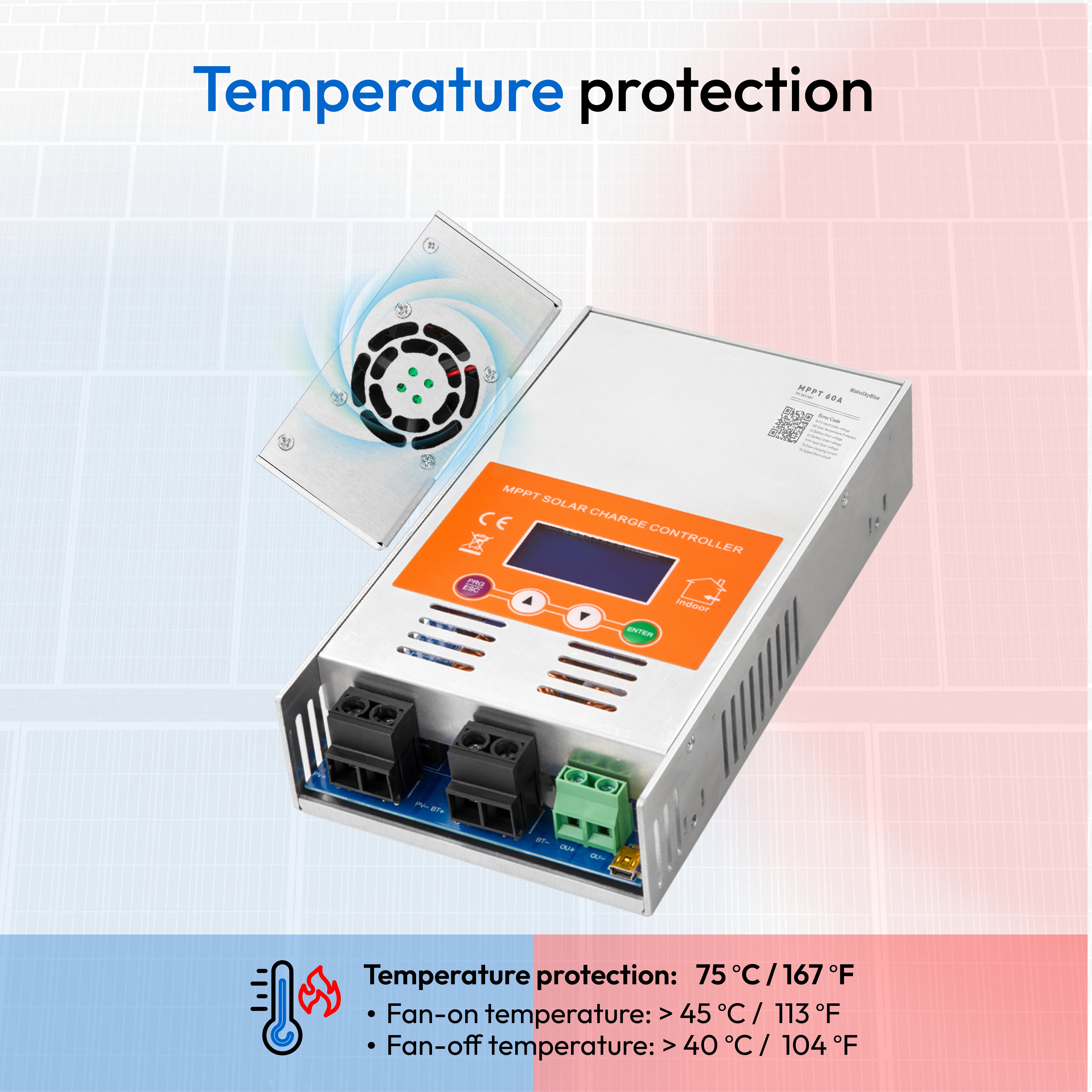 60A 24V MPPT Solar Charge Controller for 24V Li-NMC and LifePO4 Lithium battery V125 PV Start ON&BMS Activation