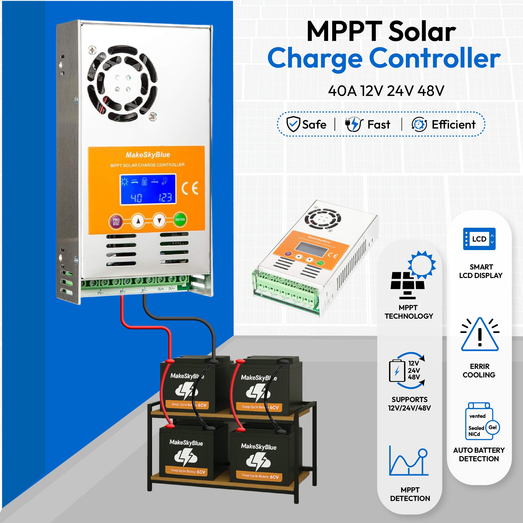 40A MPPT โซลาร์ชาร์จคอนโทรลเลอร์