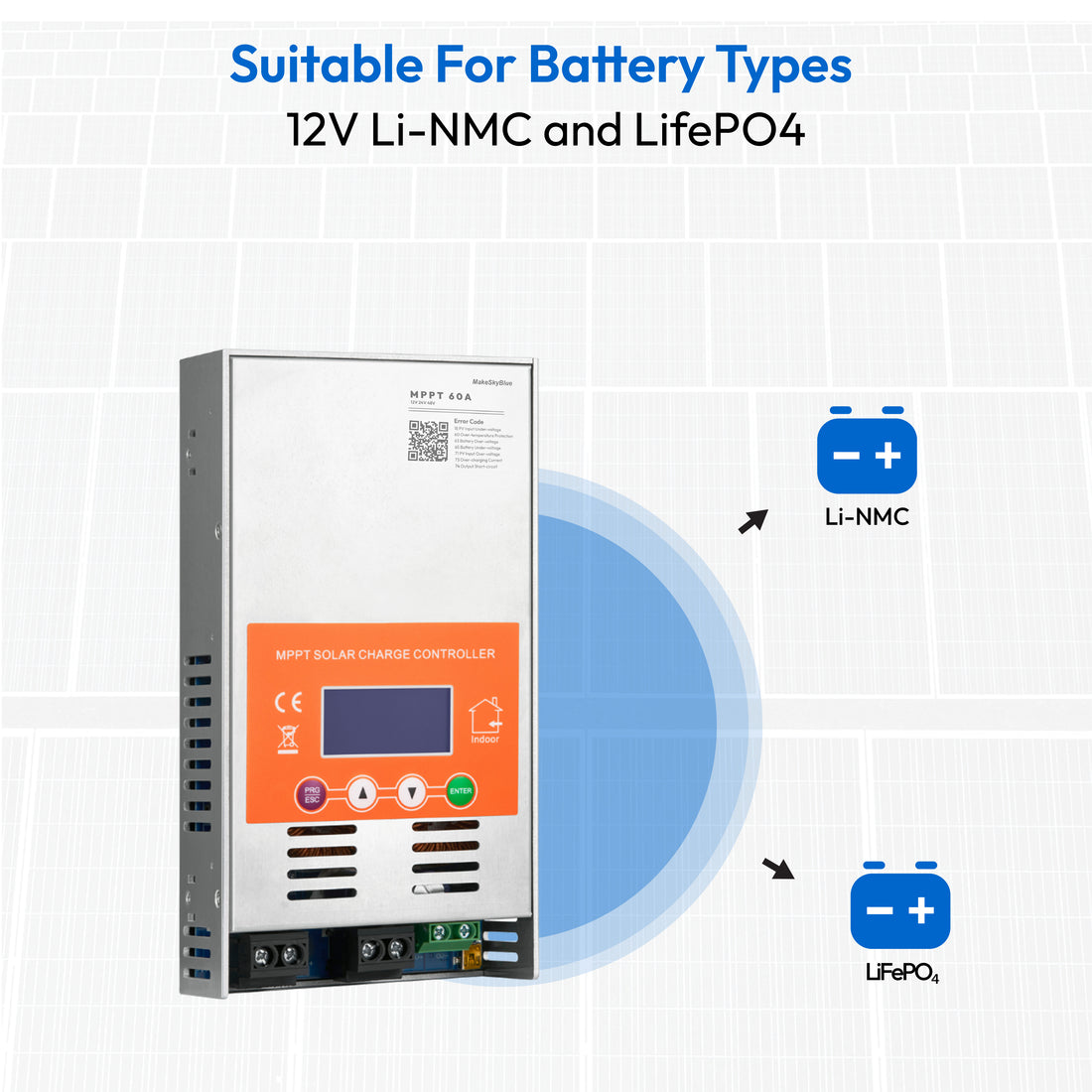 60A 24V MPPT Solar Charge Controller for 24V Li-NMC and LifePO4 Lithium battery V125 PV Start ON&BMS Activation