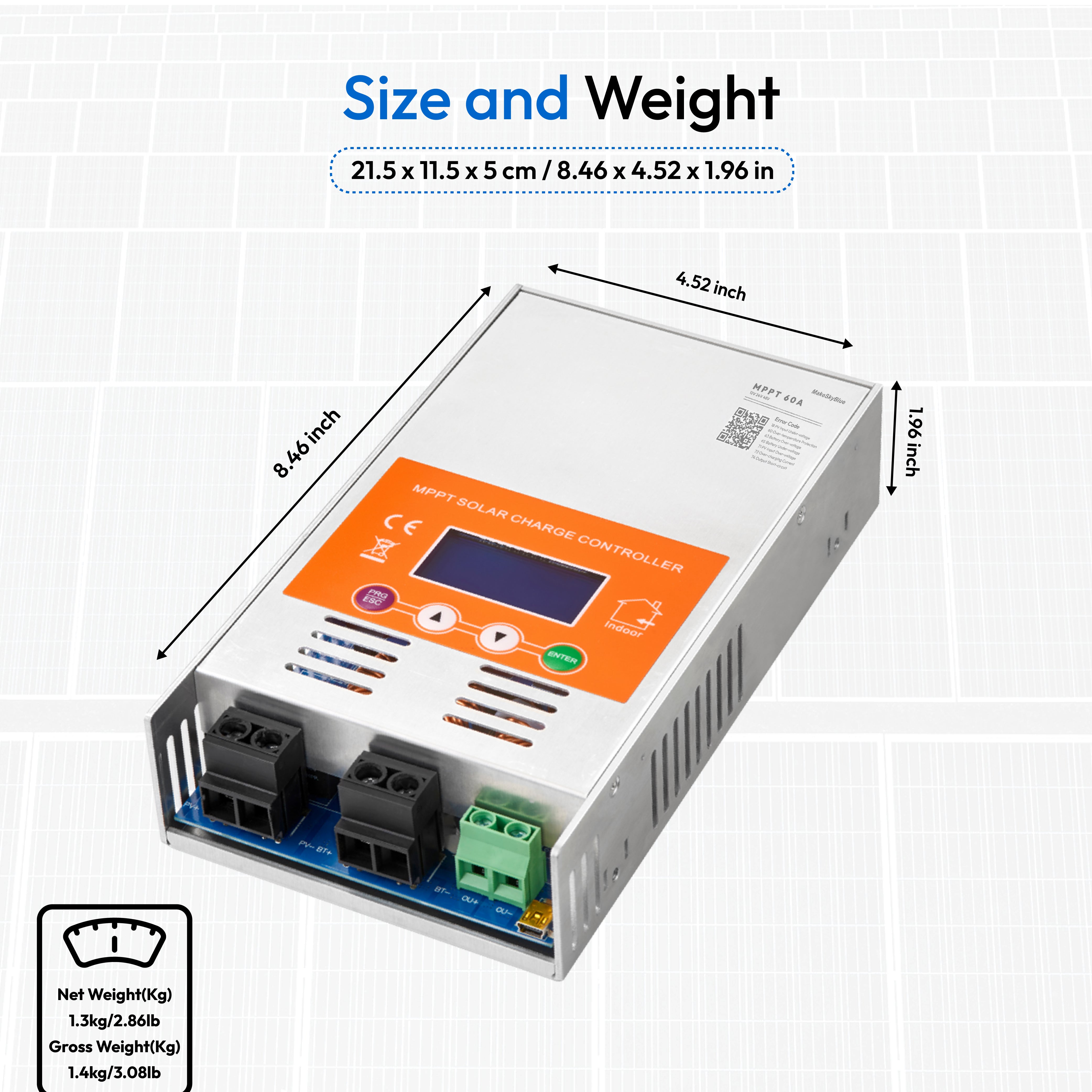 60A 12V MPPT 太阳能充电控制器，带 Wifi，适用于 12V Li-NMC 和 LifePO4 锂电池 PV 启动和 BMS 激活 V121