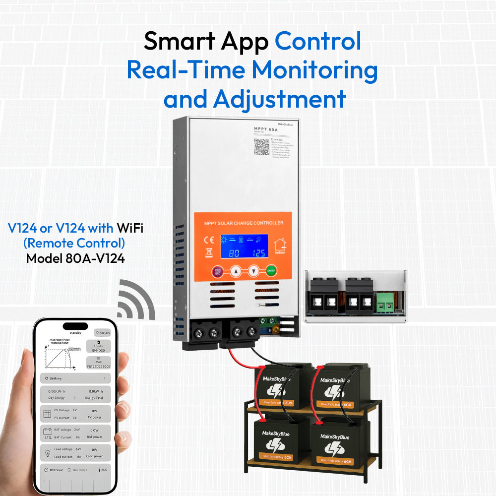 Newest 80A 12V 24V 48V Wifi MPPT Solar Charge Controller V124 for Lead-acid battery  or Lithium battery