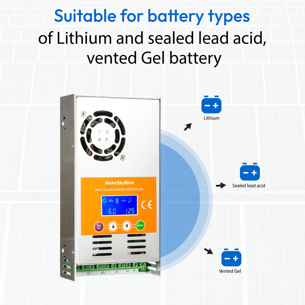 60A 12V MPPT Solar Charge Controller for 12V Li-NMC and LifePO4 Lithium battery V125 PV Start ON&BMS Activation