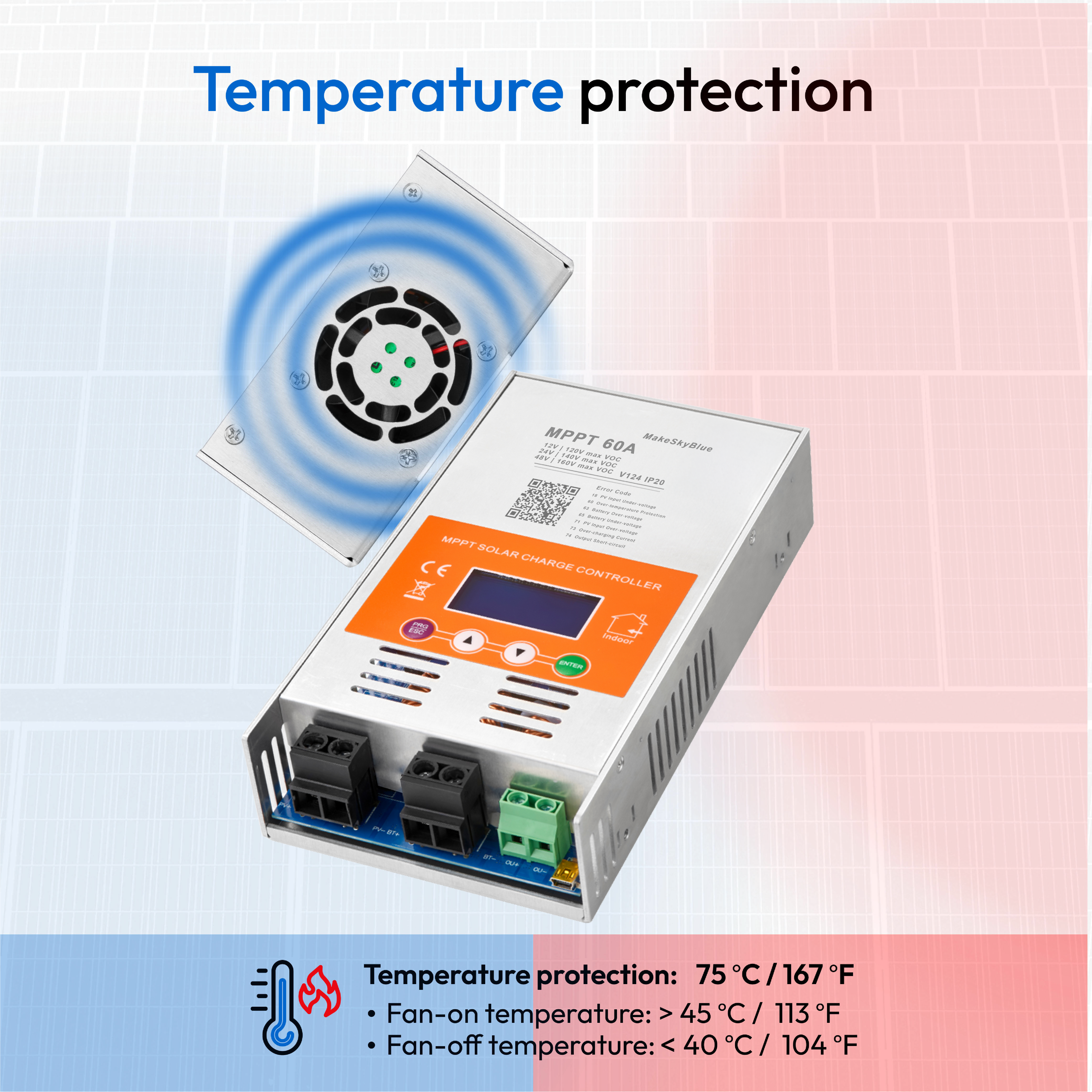 Newest 60A 12V 24V 48V MPPT Solar Charge Controller V124 for Lead-acid battery  or Lithium battery