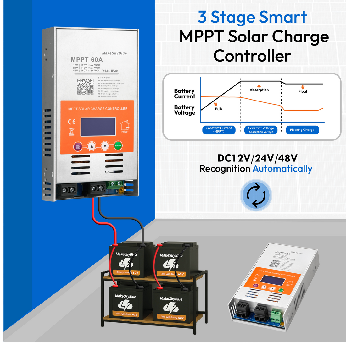 Newest 60A 12V 24V 48V Wifi MPPT Solar Charge Controller V124 for Lead-acid battery  or Lithium battery