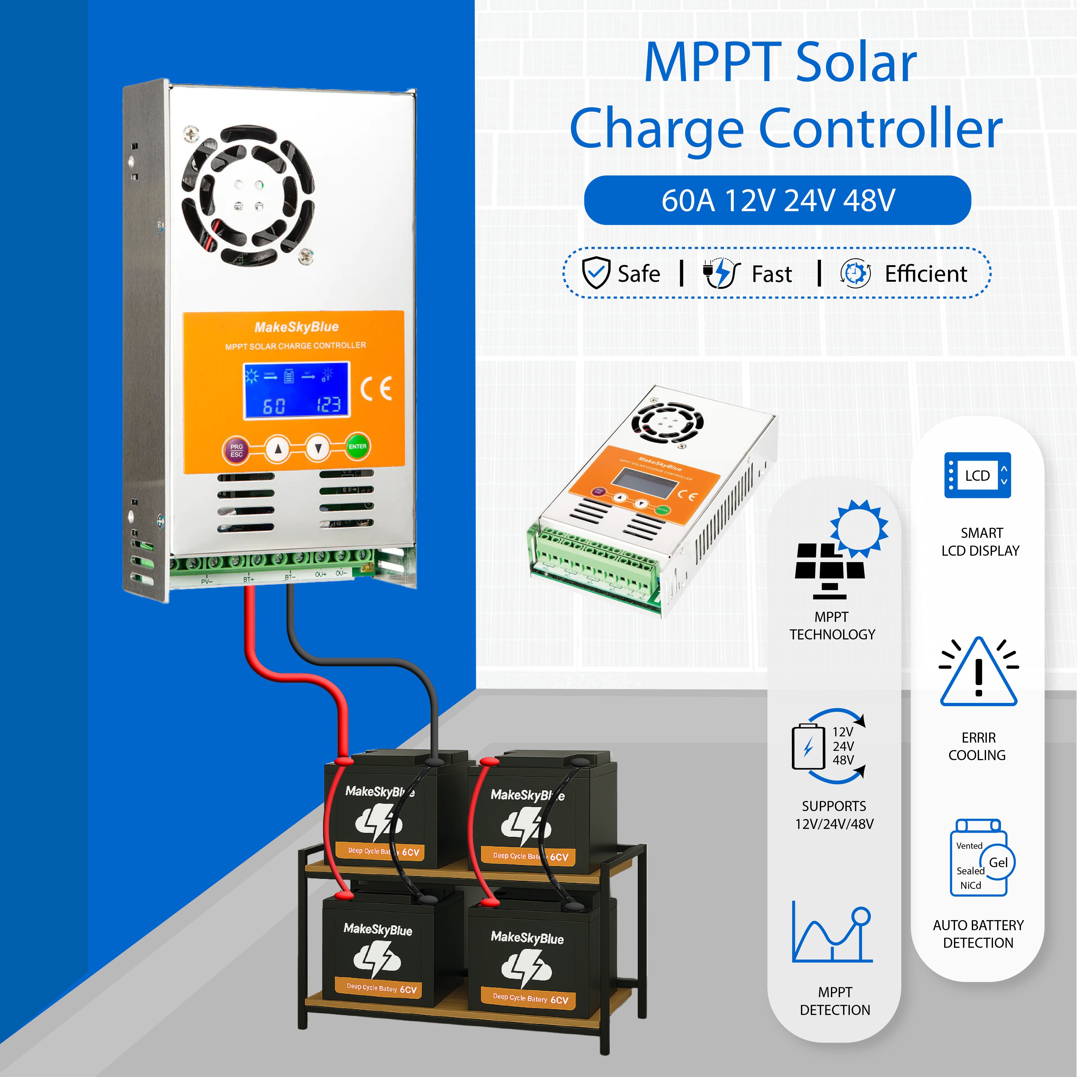 Newest 60A 12V 24V 48V MPPT Solar Charge Controller V123 w/Cloud service for Lead-acid battery