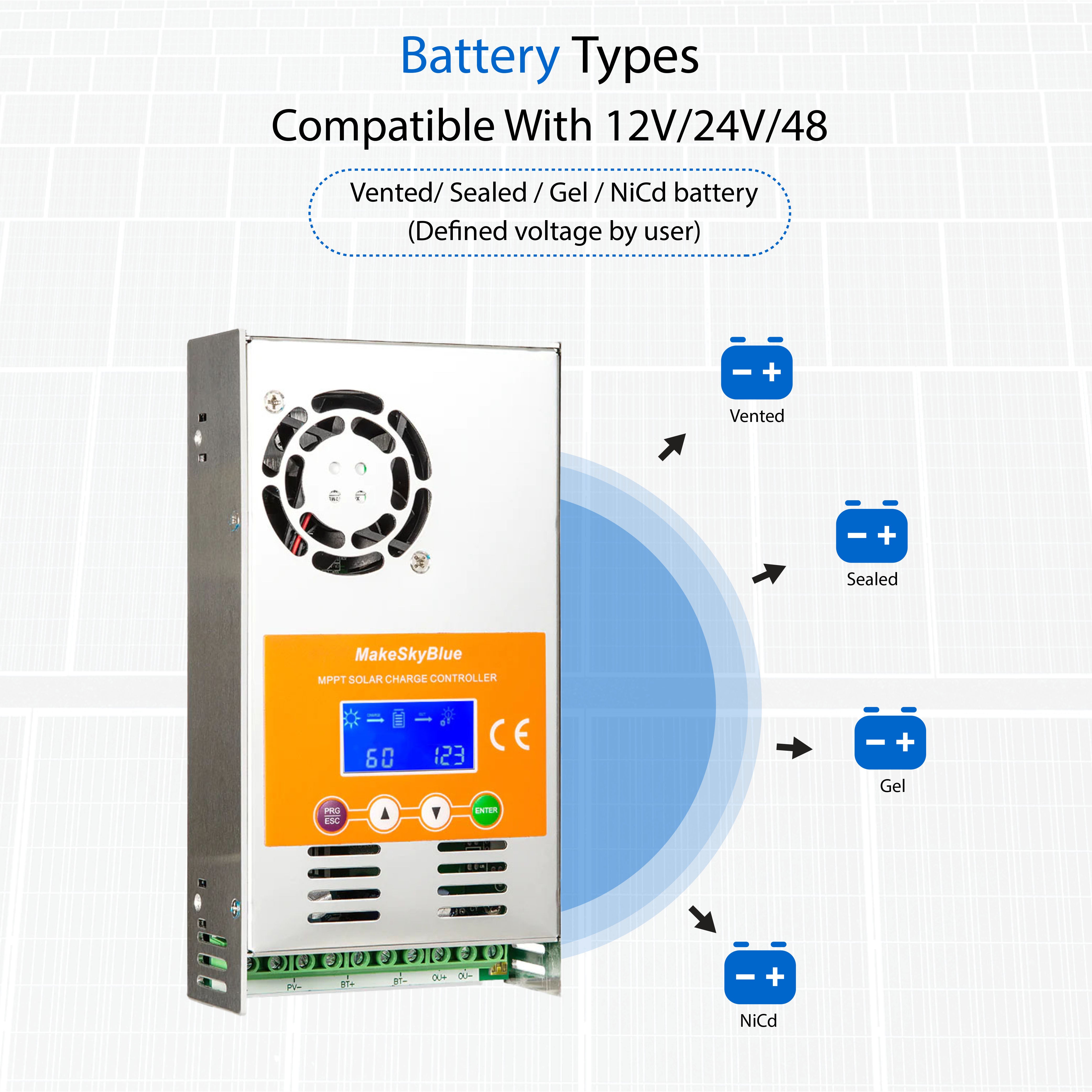 Newest 60A 12V 24V 48V MPPT Solar Charge Controller V123 w/Cloud service for Lead-acid battery
