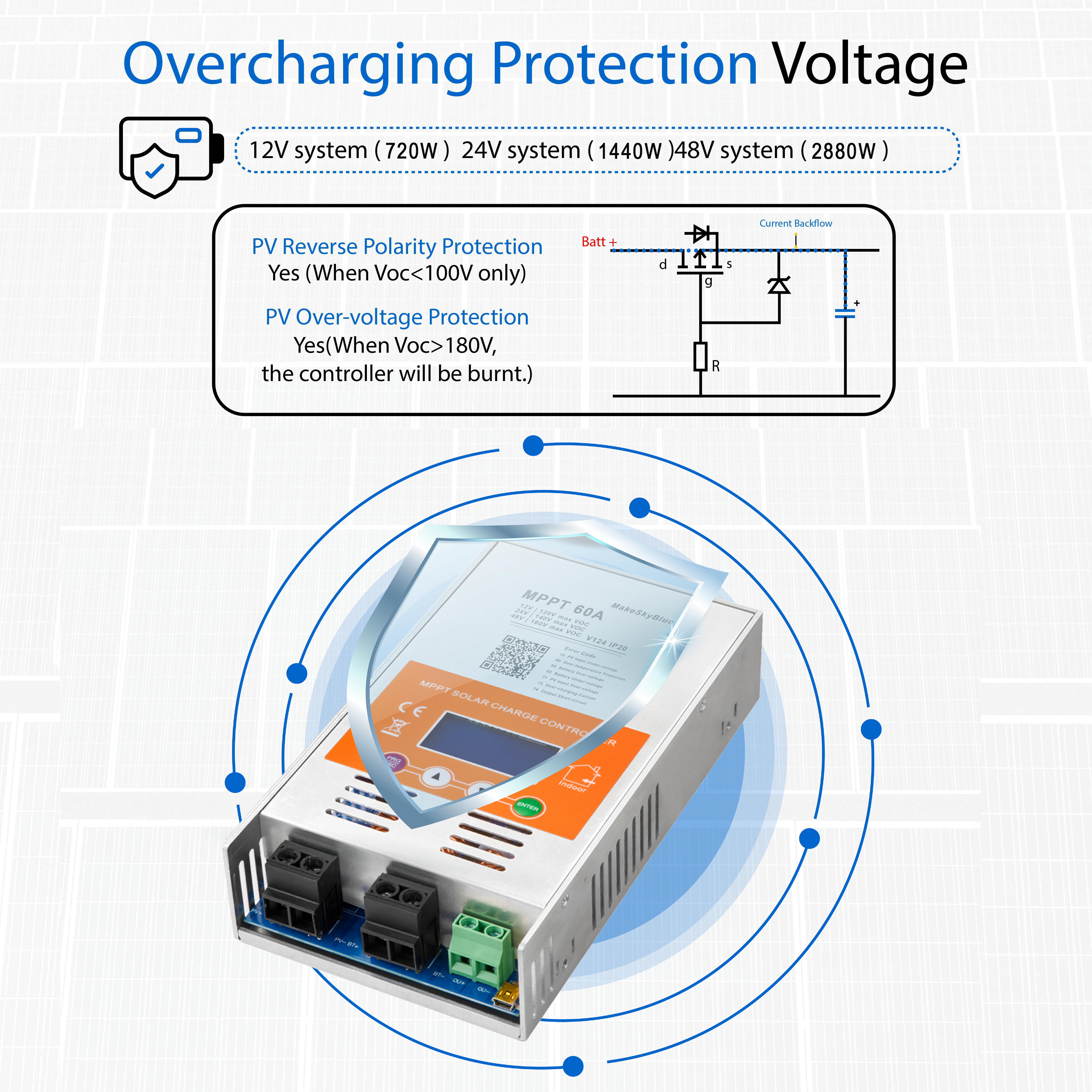 Newest 60A 12V 24V 48V Wifi MPPT Solar Charge Controller V124 for Lead-acid battery  or Lithium battery