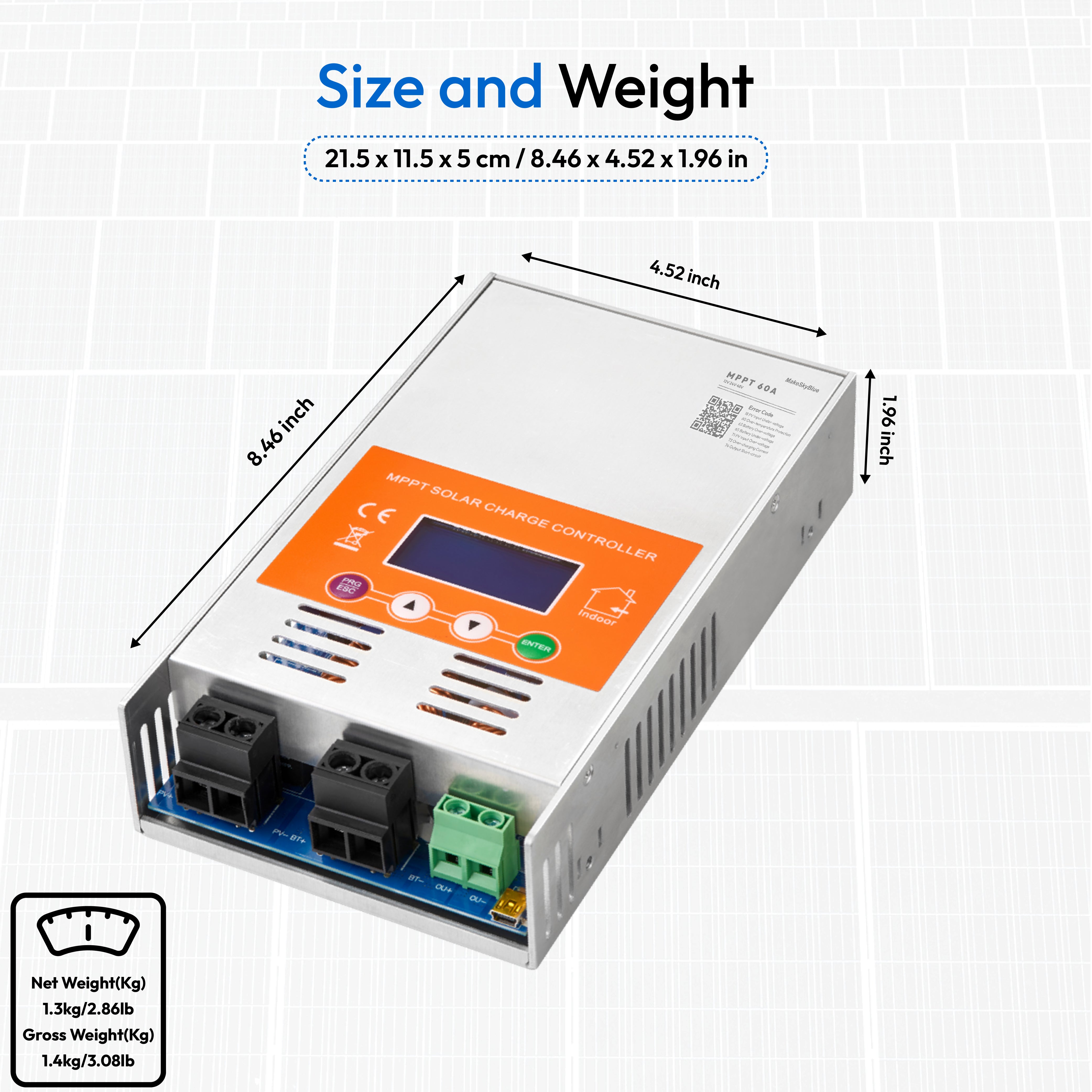60A 24V MPPT Solar Charge Controller for 24V Li-NMC and LifePO4 Lithium battery V125 PV Start ON&BMS Activation