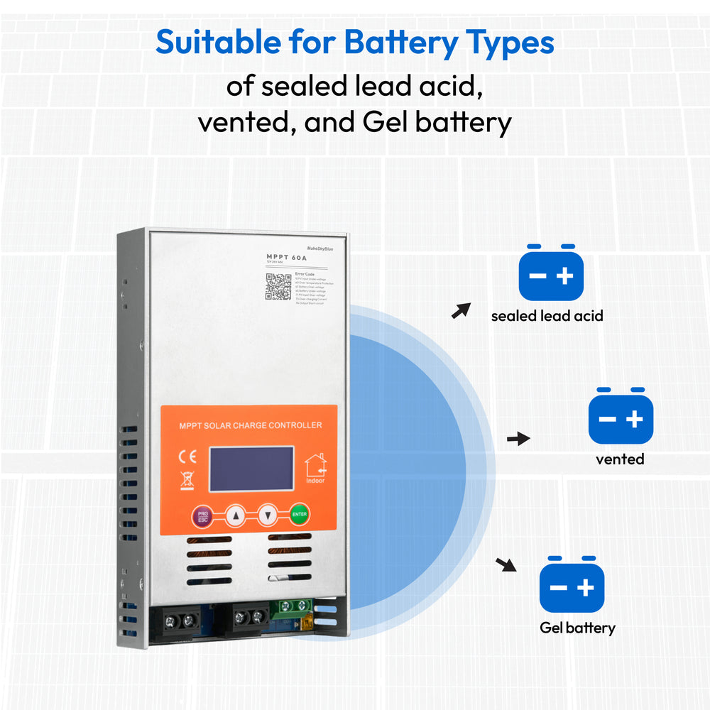 60A 48V Wifi MPPT Solar Charge Controller for 48V Li-NMC and LifePO4 Lithium battery V125 PV Start ON&BMS Activation