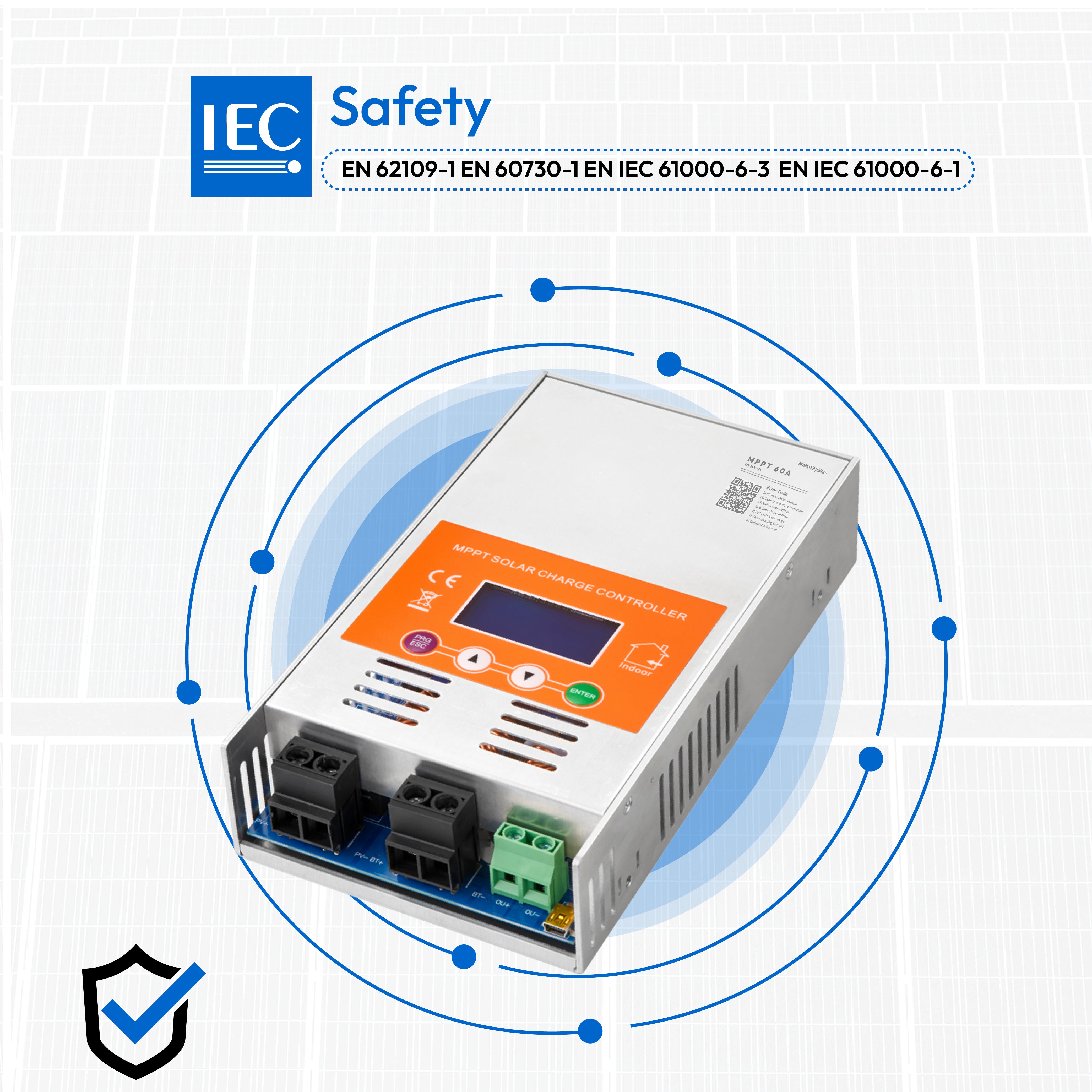 60A 12V MPPT 太阳能充电控制器，带 Wifi，适用于 12V Li-NMC 和 LifePO4 锂电池 PV 启动和 BMS 激活 V121