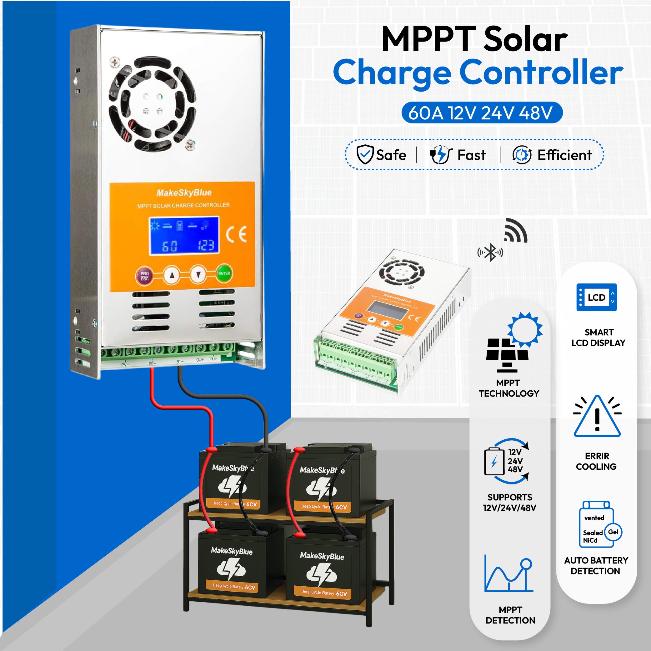 Newest 60A 12V 24V 48V MPPT Solar Charge Controller V123 w/Cloud service for Lead-acid battery