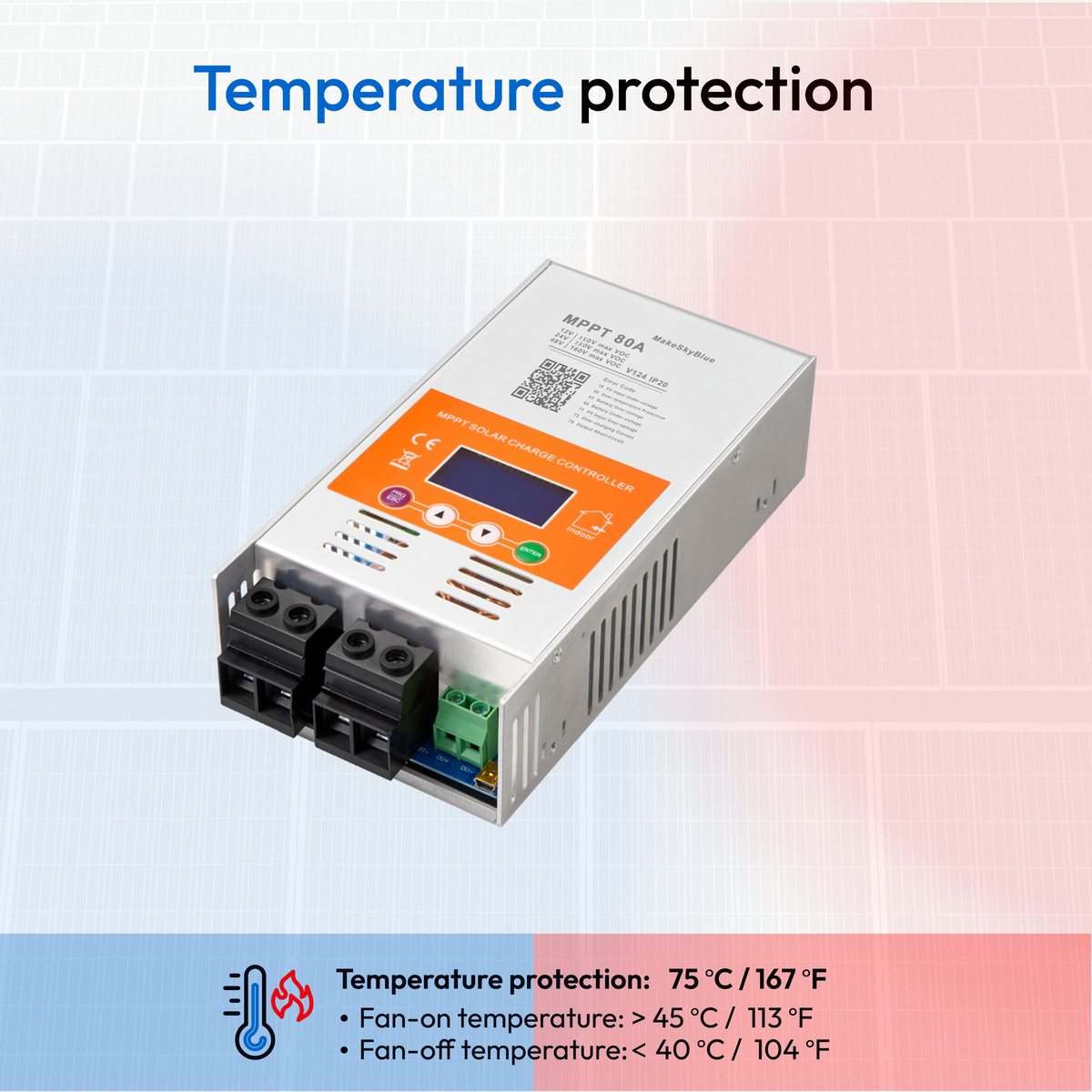 Newest 80A 12V 24V 48V MPPT Solar Charge Controller V124 for Lead-acid battery  or Lithium battery