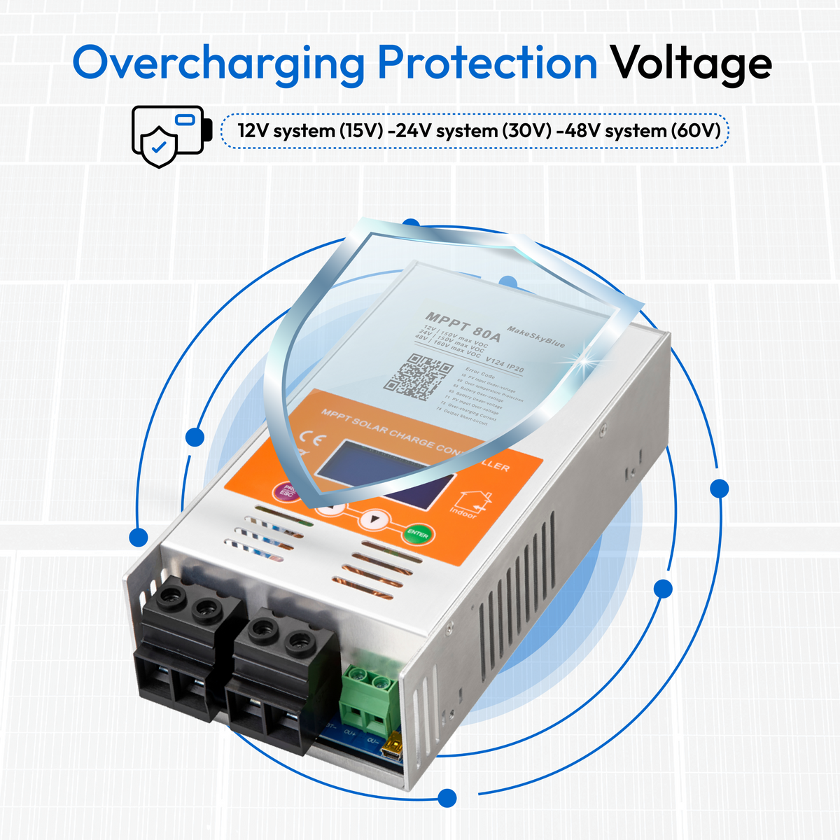 Newest 80A 12V 24V 48V Wifi MPPT Solar Charge Controller V124 for Lead-acid battery  or Lithium battery