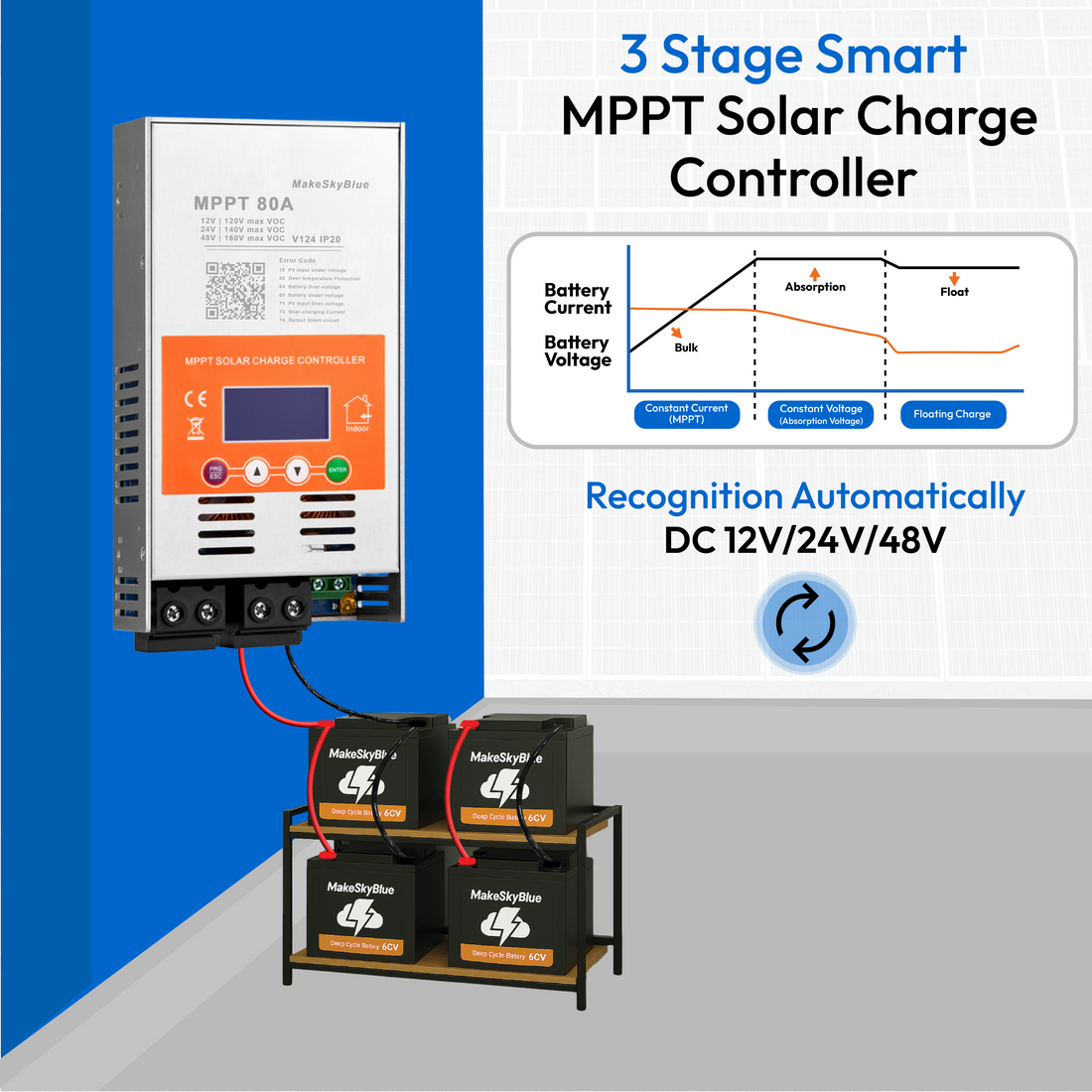 Newest 80A 12V 24V 48V Wifi MPPT Solar Charge Controller V124 for Lead-acid battery  or Lithium battery