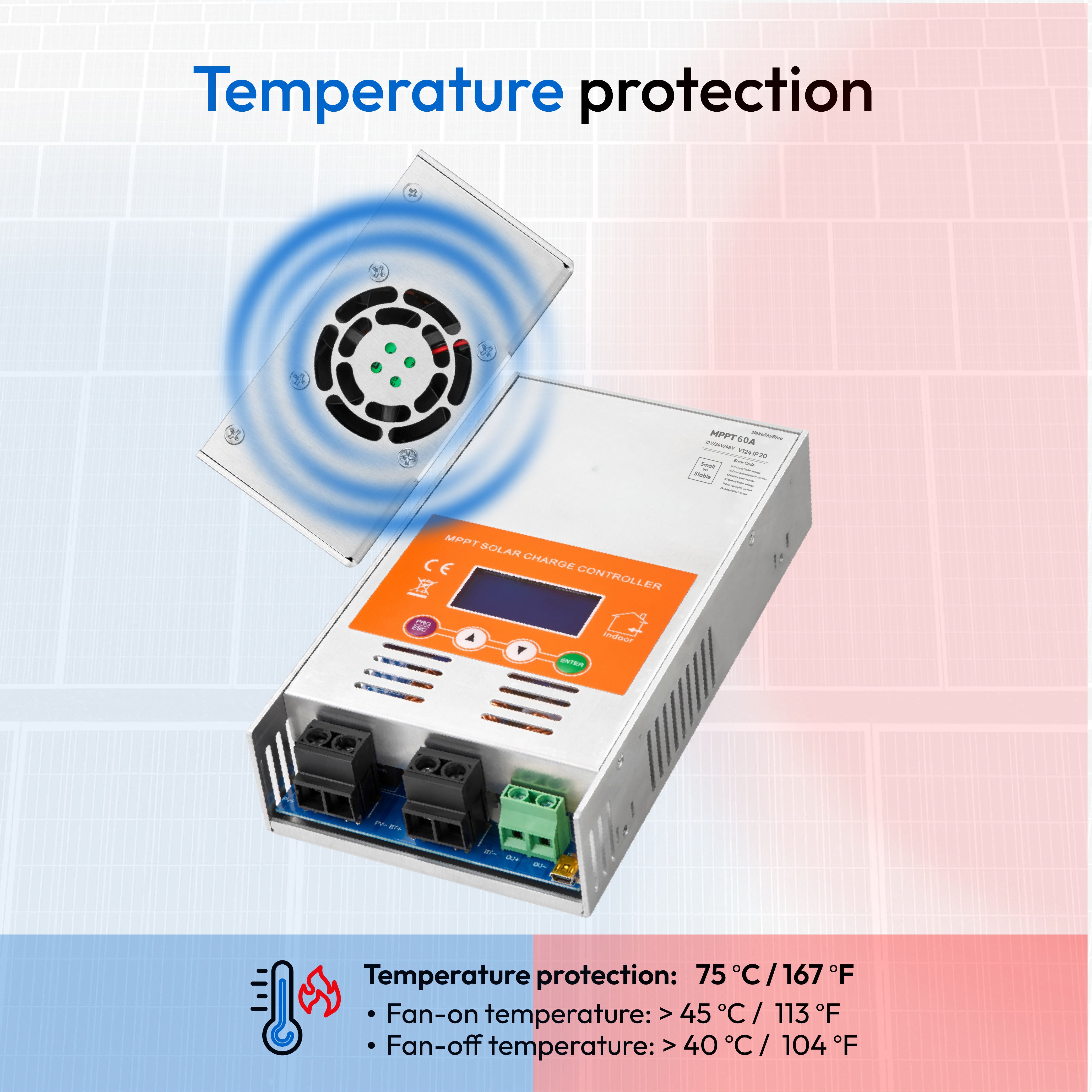 Newest 60A 12V 24V 48V MPPT Solar Charge Controller V124 for Lead-acid battery  or Lithium battery