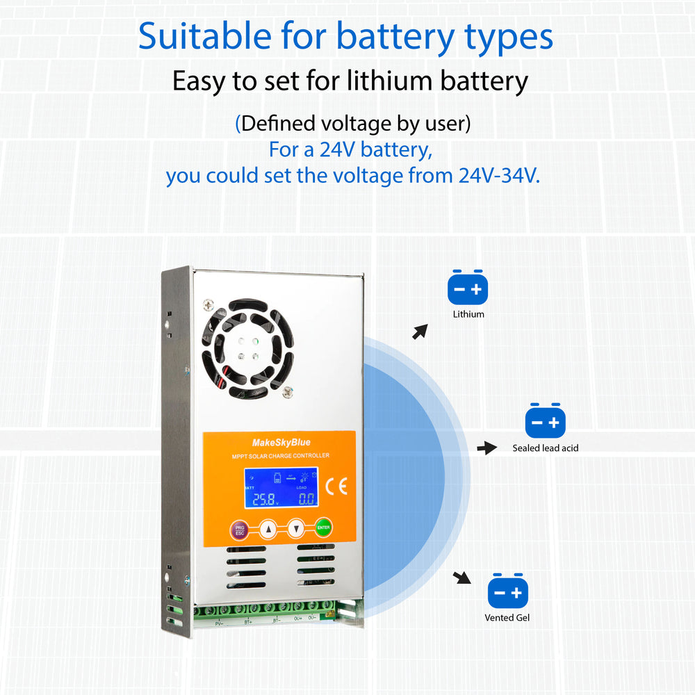 60A 24V MPPT Solar Charge Controller for 24V Li-NMC and LifePO4 Lithium battery V125 PV Start ON&BMS Activation