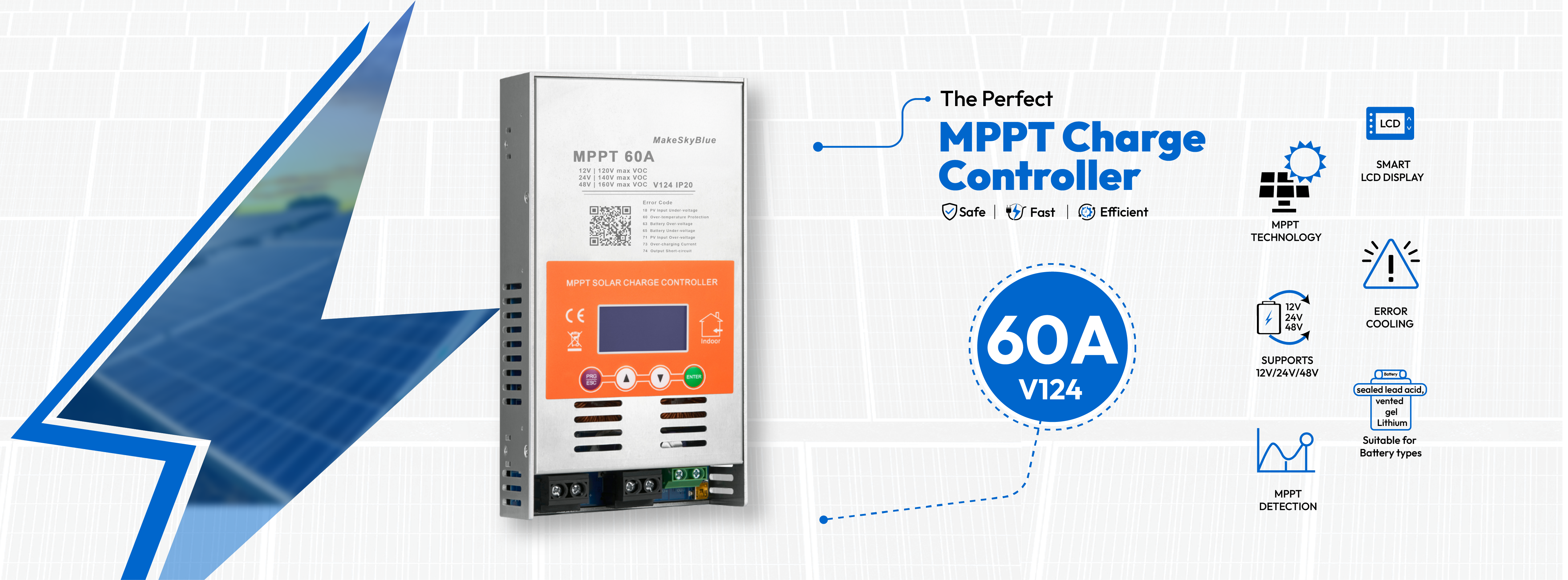Newest 60A 12V 24V 48V Wifi MPPT Solar Charge Controller V124 for Lead-acid battery  or Lithium battery