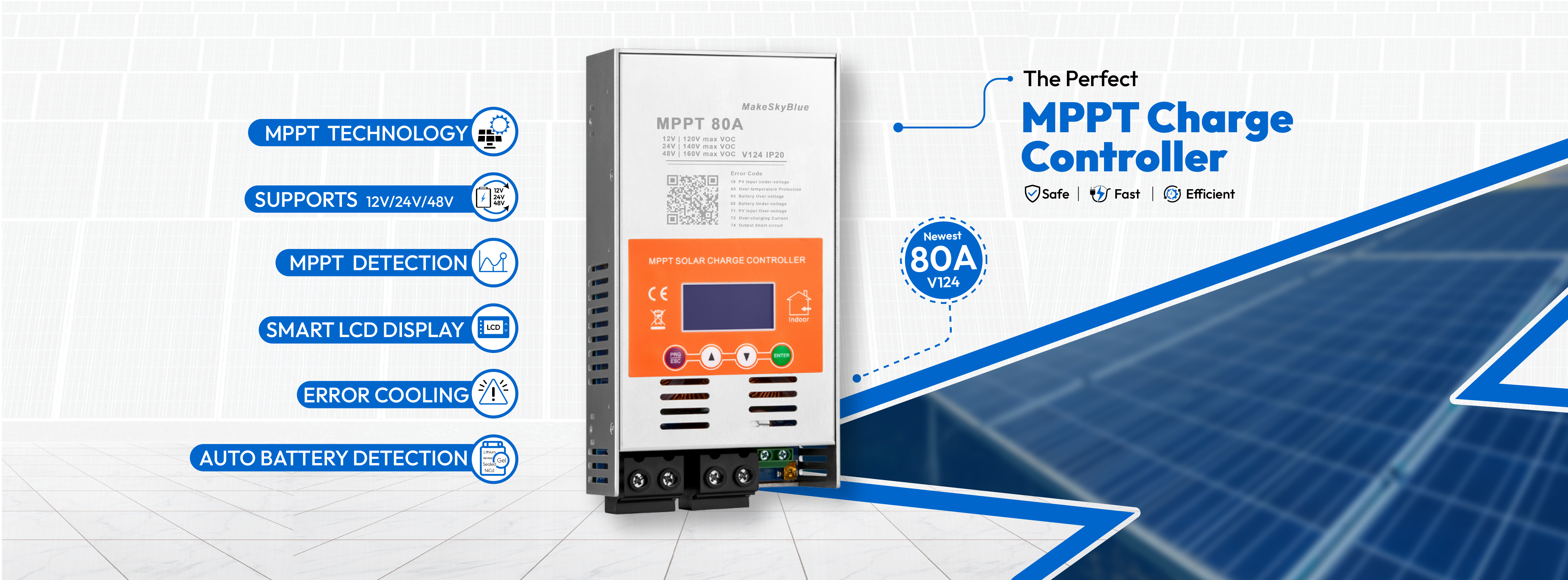 Newest 80A 12V 24V 48V MPPT Solar Charge Controller V124 for Lead-acid battery  or Lithium battery