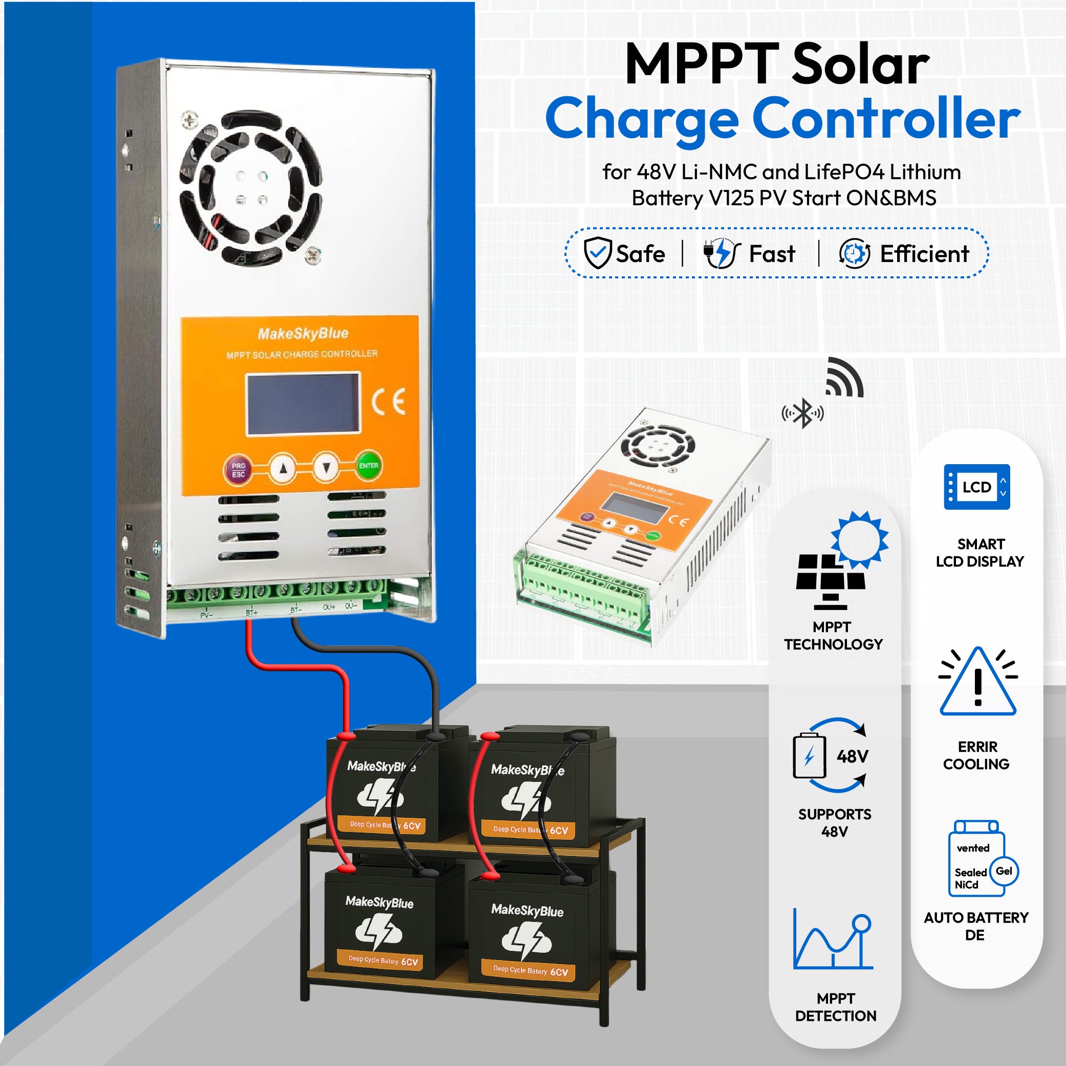 30A 48V MPPT Wifi Solar Charge Controller for 48V Li-NMC and LifePO4 Lithium battery V120 PV Start ON&BMS Activation